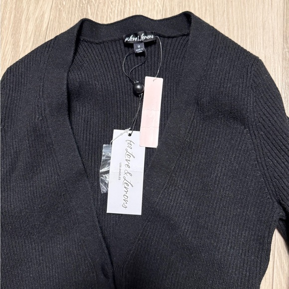 NWT For Love And Lemons Black Ribbed cropped Cardigan Medium - Picture 3 of 5